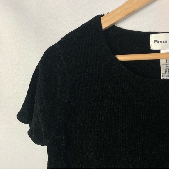 Rena Rowan Vintage Black Textured Short Sleeve Top M - Picture 3 of 4